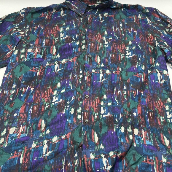 Robert Stock Shirt Men’s Large 100% Silk Vintage 90s Abstract Short Sleeve - Picture 2 of 8